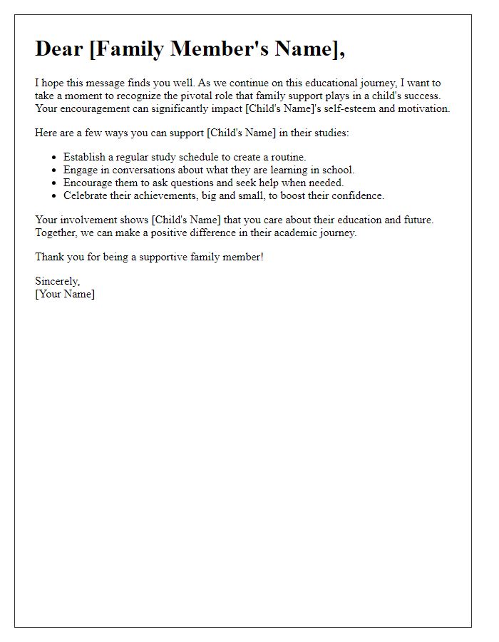 Letter template of Encouraging Family Support in Education