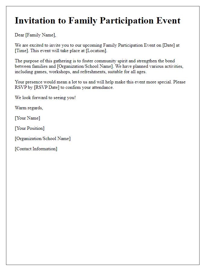 Letter template of Family Participation Invitation