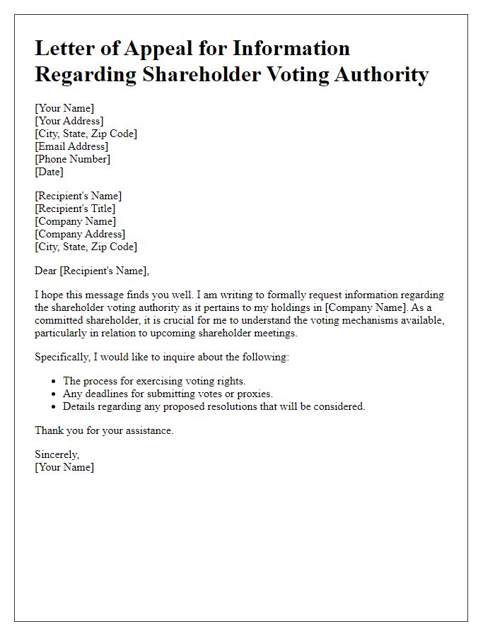 Letter template of appeal for information regarding shareholder voting authority