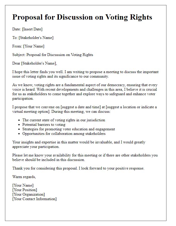 Letter template of proposal for discussing voting rights for stakeholders