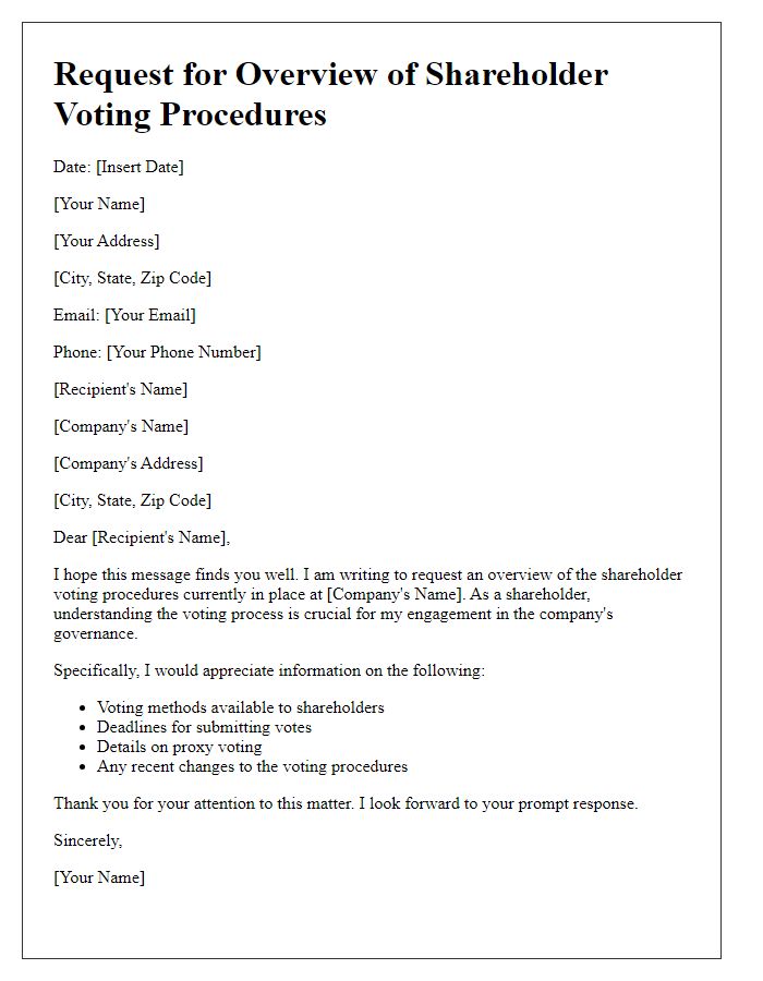 Letter template of request for an overview of shareholder voting procedures