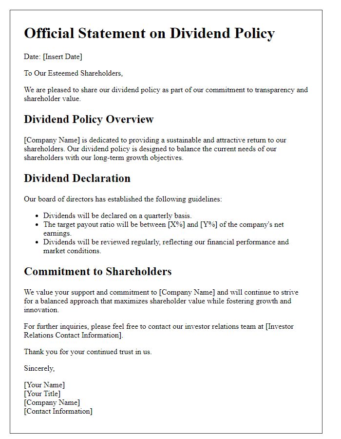 Letter template of official statement on dividend policy for shareholders