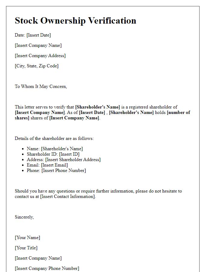 Letter template of stock ownership verification for shareholders