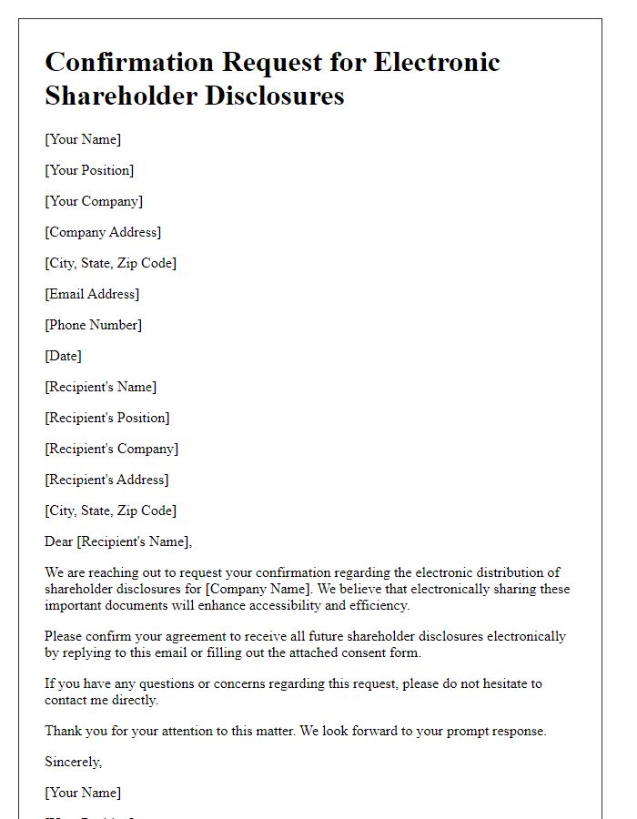 Letter template of confirmation request for electronic shareholder disclosures