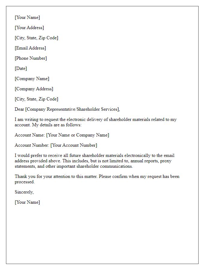 Letter template of request for electronic delivery of shareholder materials