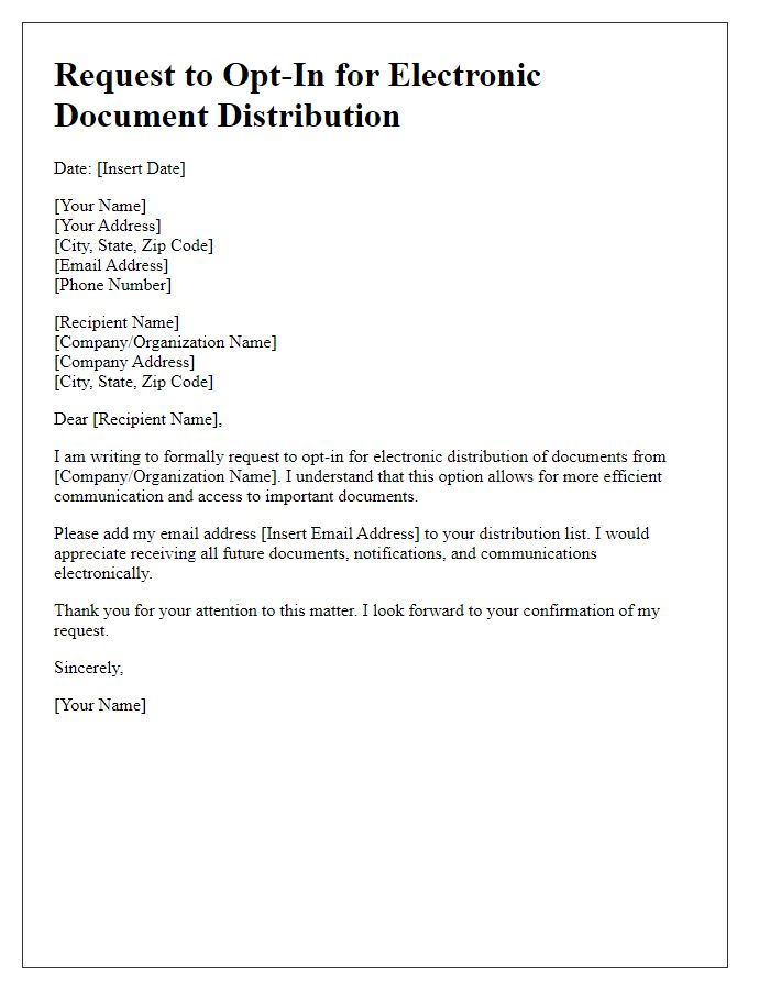 Letter template of request to opt-in for electronic document distribution