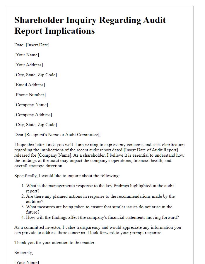 Letter template of shareholder inquiry about audit report implications