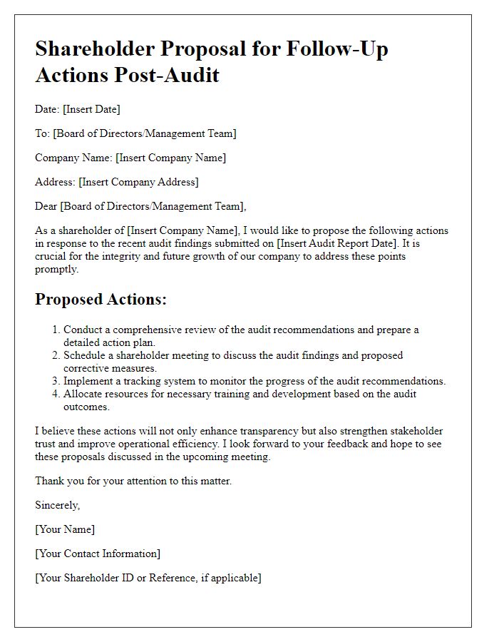 Letter template of shareholder proposal for follow-up actions post-audit