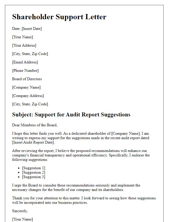 Letter template of shareholder support for audit report suggestions