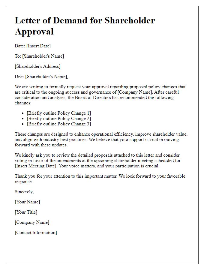 Letter template of demand for shareholder approval on policy changes