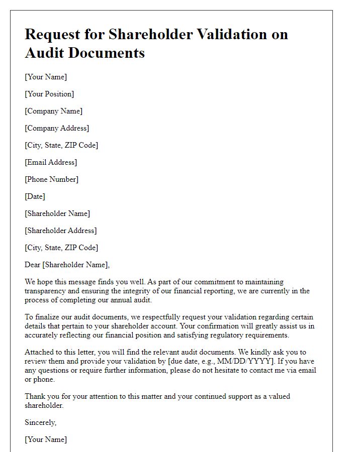 Letter template of request for shareholder validation on audit documents