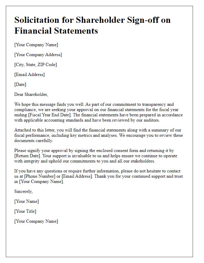 Letter template of solicitation for shareholder sign-off on financial statements