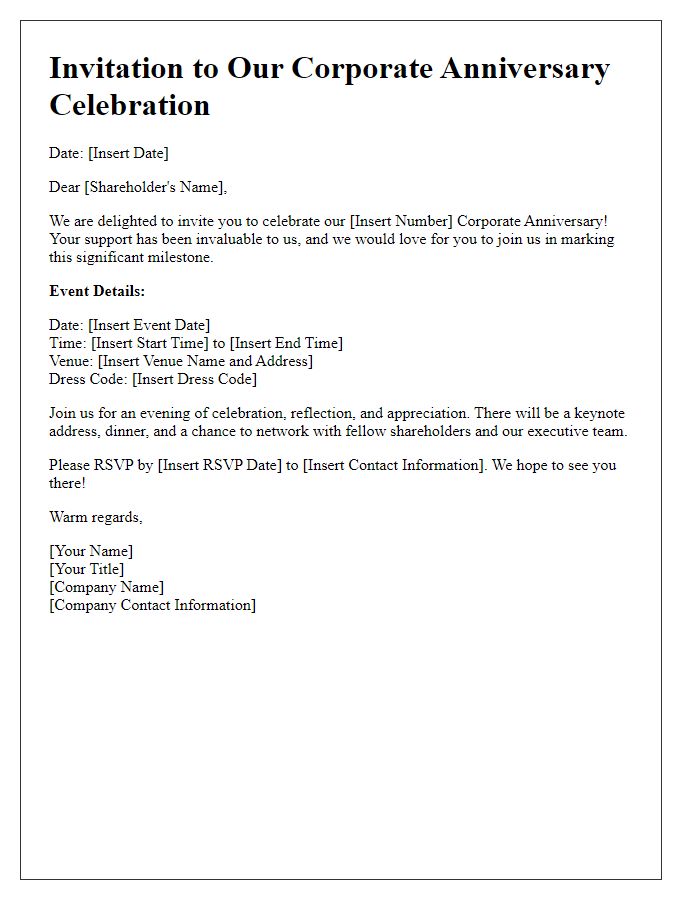 Letter template of Invitation for Shareholders to Celebrate Our Corporate Anniversary