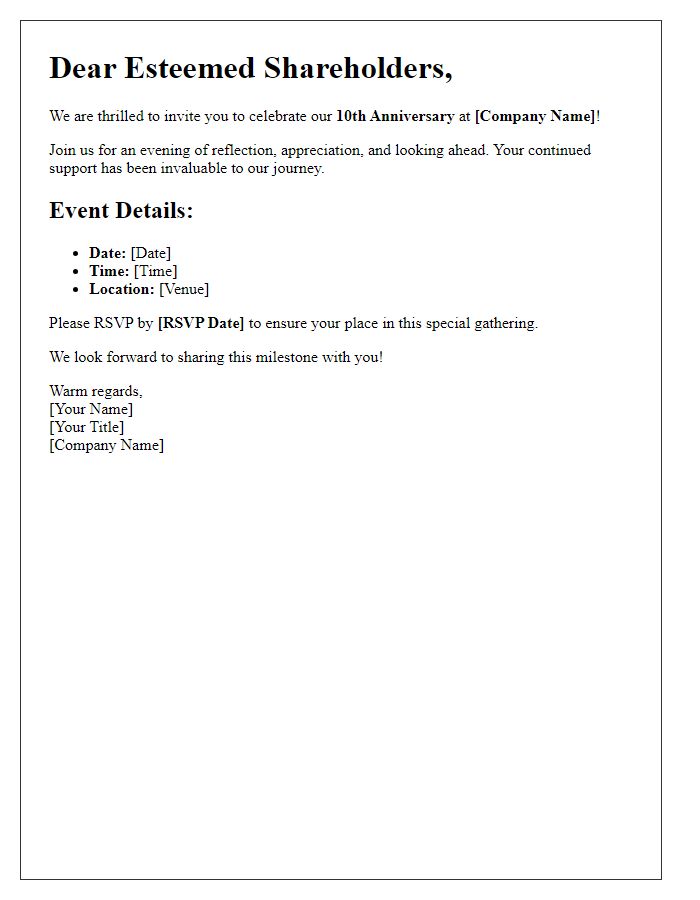 Letter template of A Warm Invitation to Our Shareholders for Company Anniversary