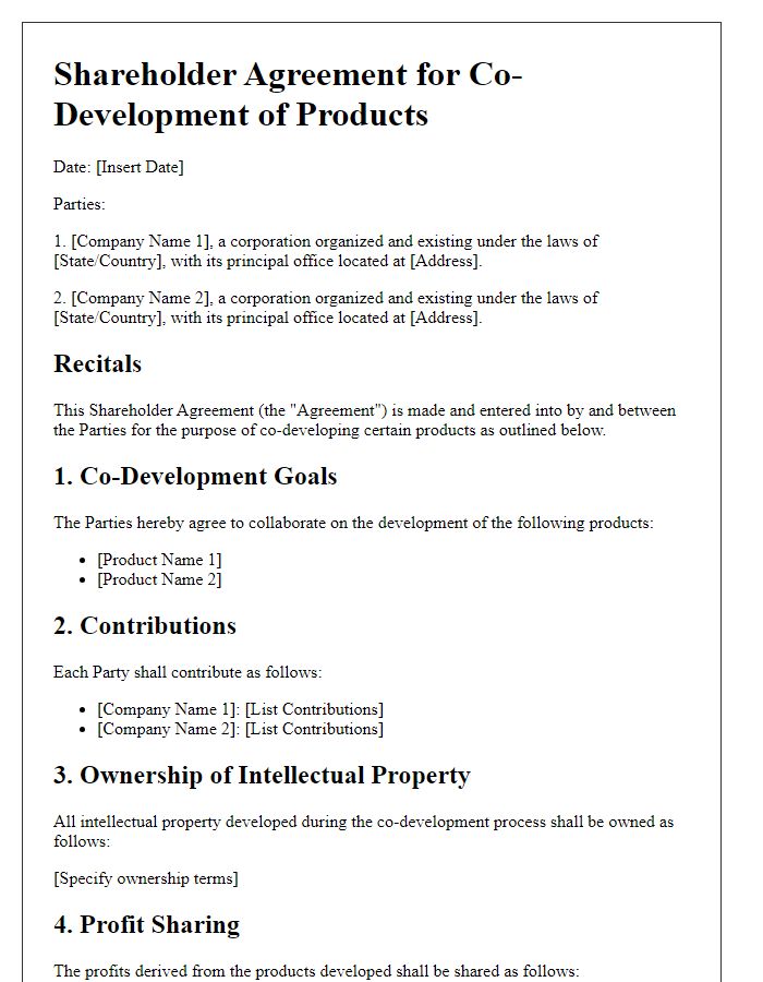 Letter template of shareholder agreement for co-development of products