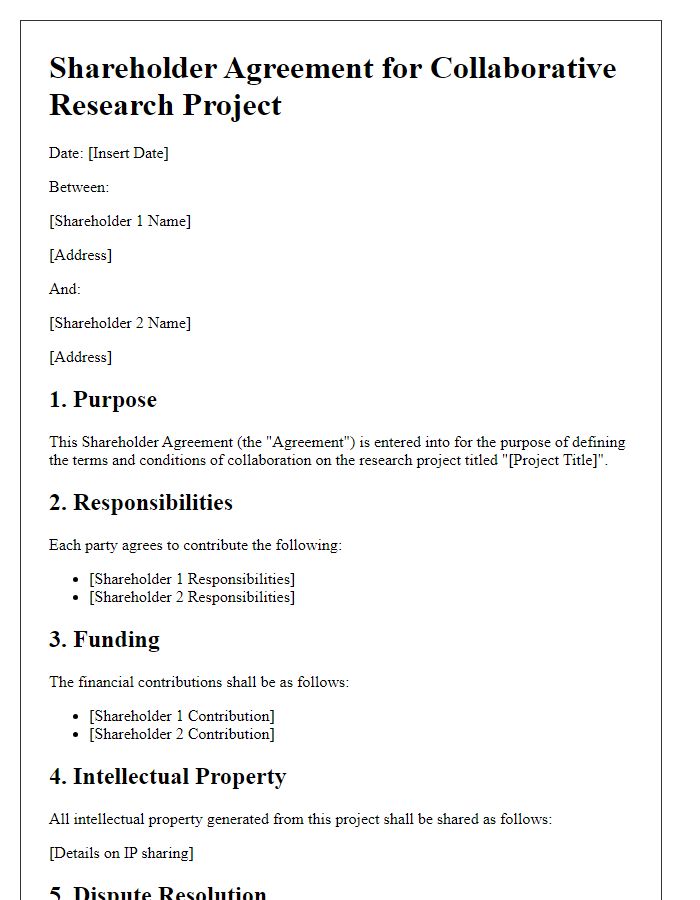 Letter template of shareholder agreement for collaborative research projects