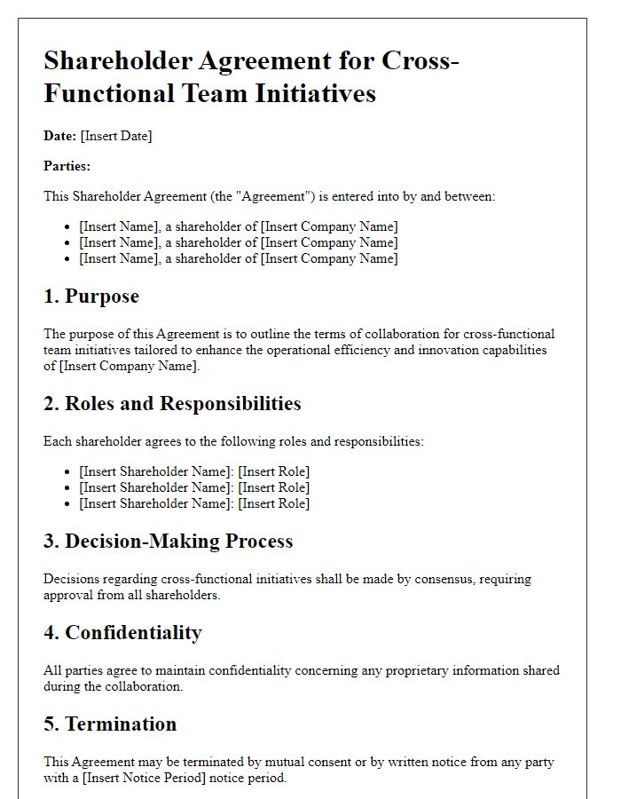 Letter template of shareholder agreement for cross-functional team initiatives