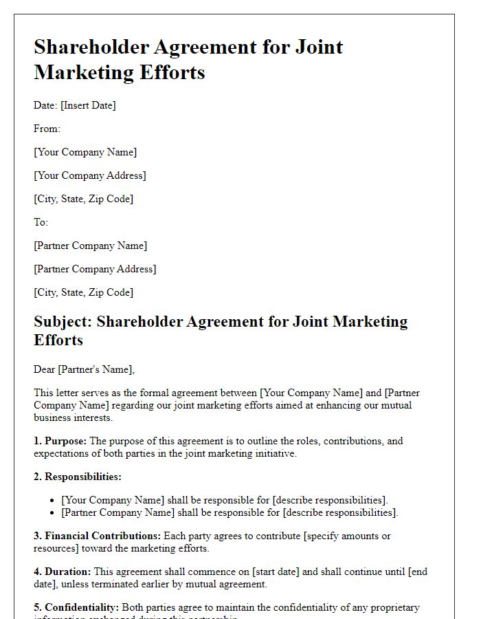 Letter template of shareholder agreement for joint marketing efforts