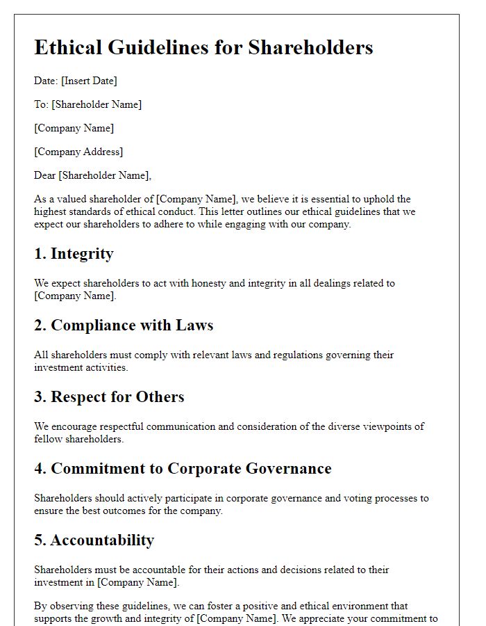 Letter template of ethical guidelines for shareholders