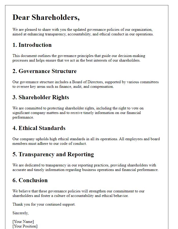 Letter template of governance policies for shareholders