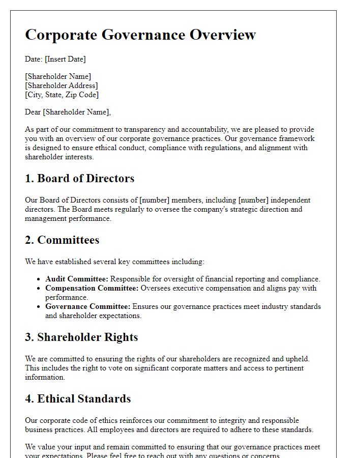 Letter template of shareholder corporate governance overview