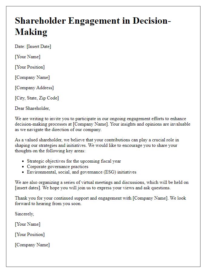 Letter template of shareholder engagement in decision-making