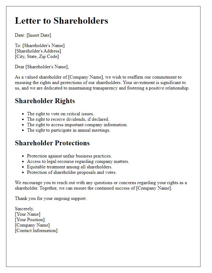 Letter template of shareholder rights and protections