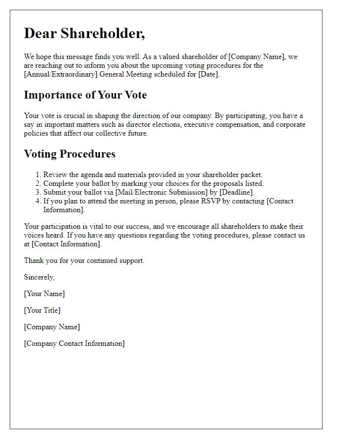 Letter template of shareholder voting procedures and importance