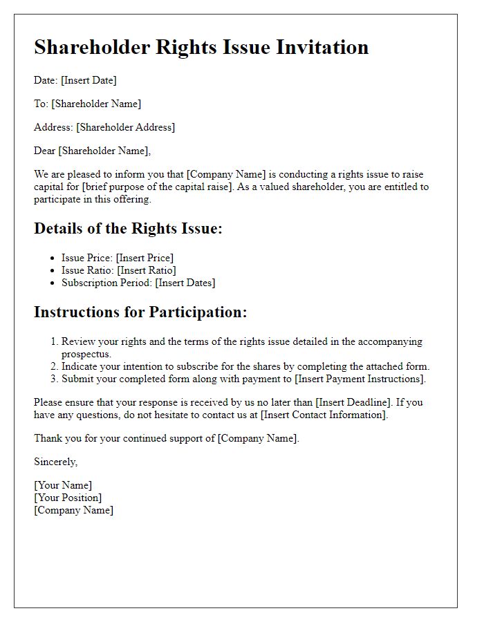 Letter template of shareholder rights issue invitation and instructions