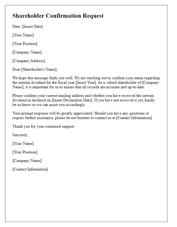 Letter template of shareholder confirmation request for interim dividend status