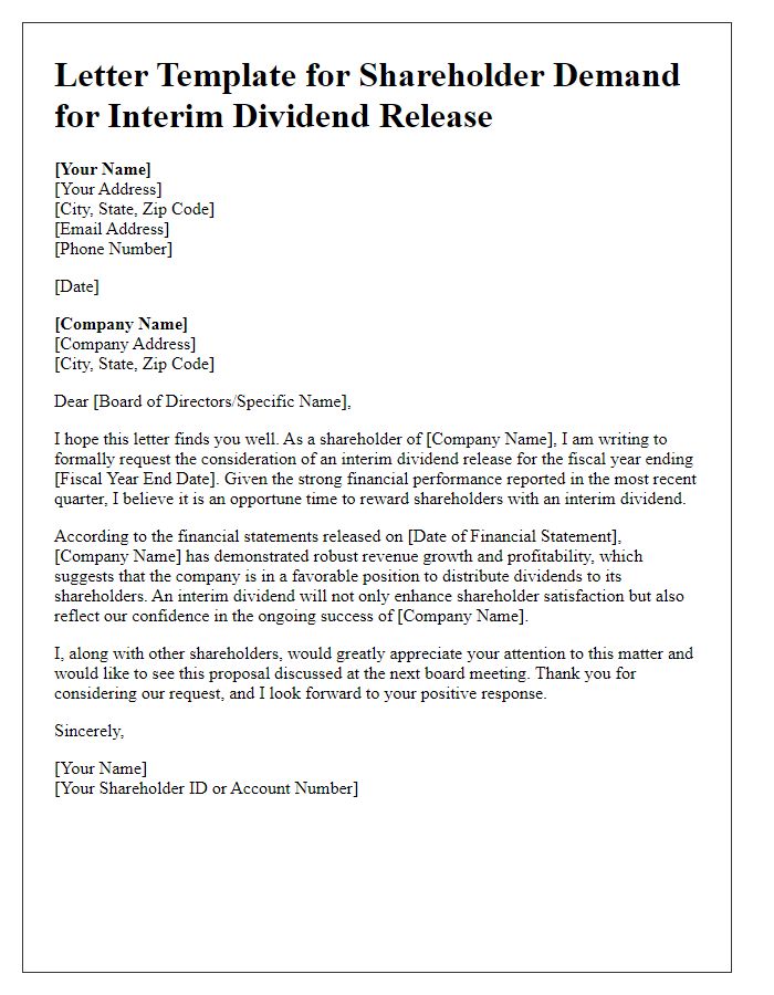 Letter template of shareholder demand for interim dividend release