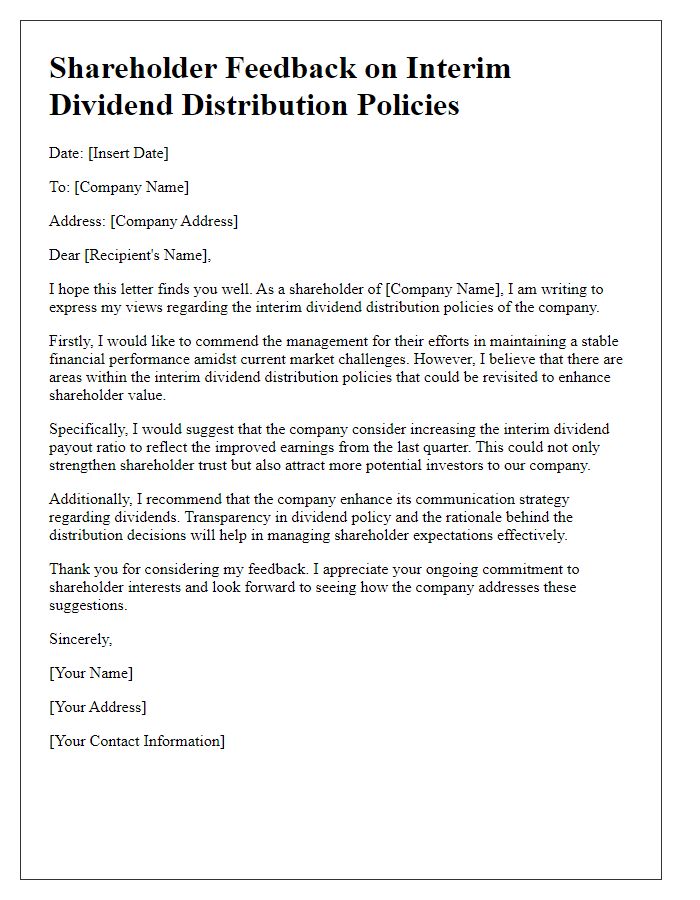 Letter template of shareholder feedback on interim dividend distribution policies