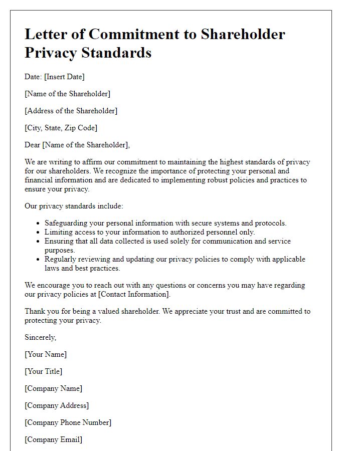 Letter template of Commitment to Shareholder Privacy Standards