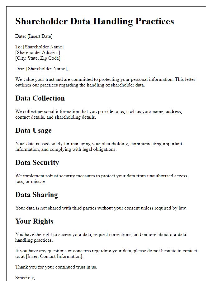 Letter template of Shareholder Data Handling Practices