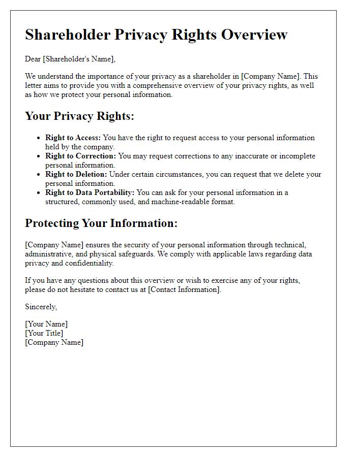 Letter template of Shareholder Privacy Rights Overview