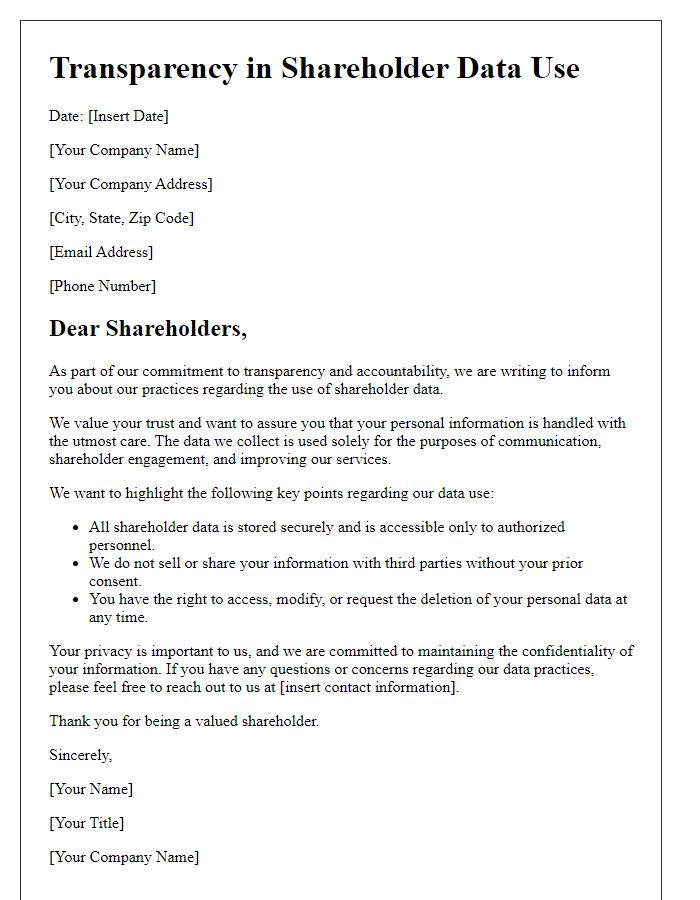 Letter template of Transparency in Shareholder Data Use