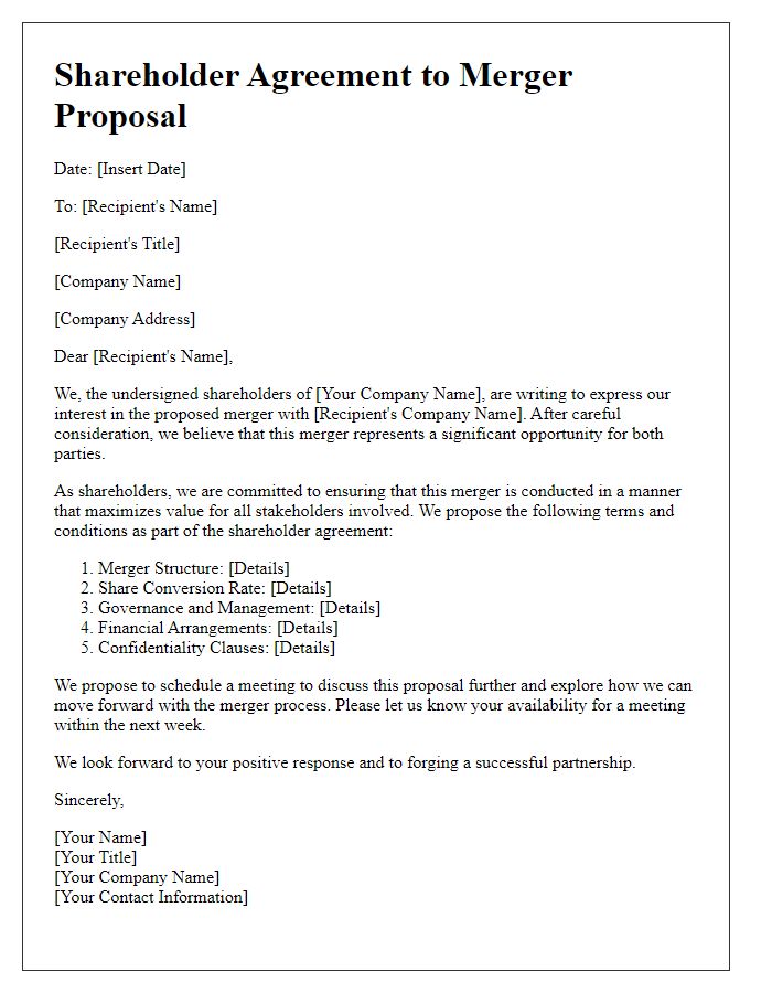 Letter template of shareholder agreement to merger proposal