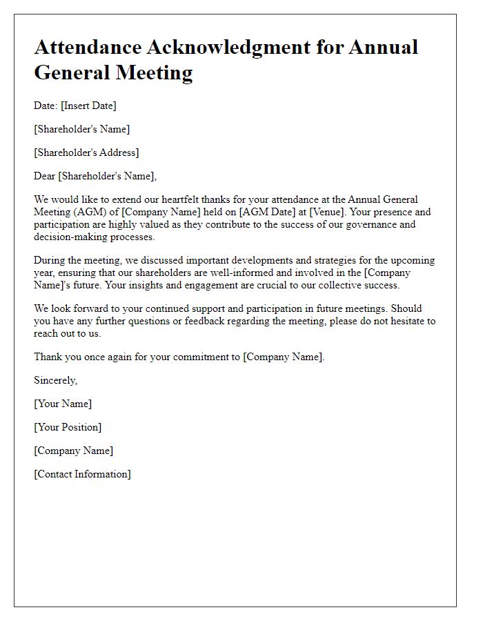 Letter template of acknowledgment for AGM attendance by shareholders