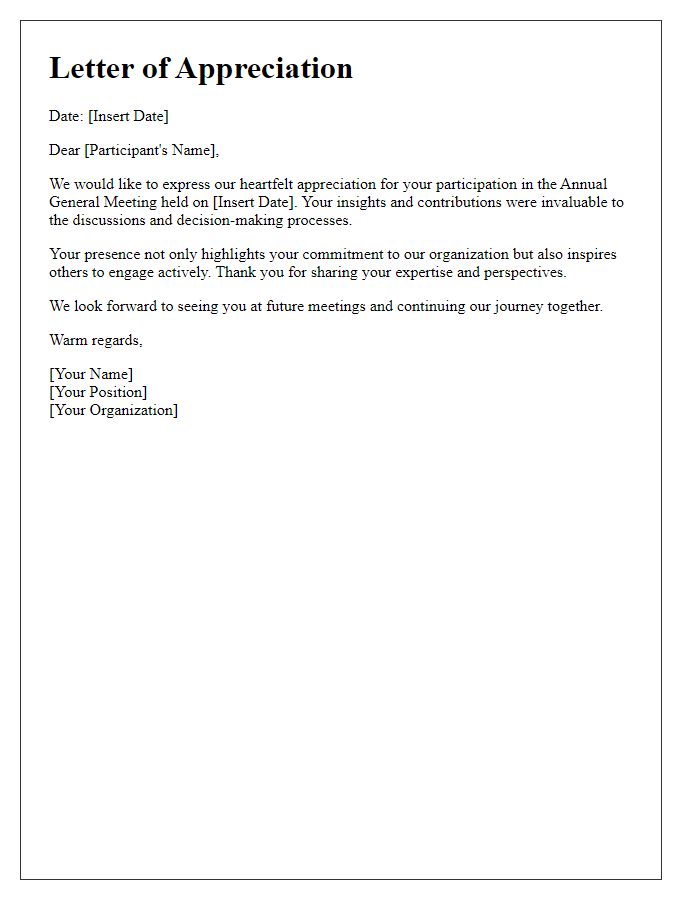 Letter template of appreciation for your participation in the annual general meeting