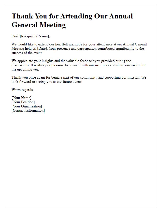 Letter template of gratitude for attending the annual general meeting