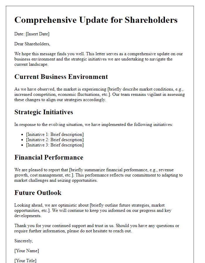 Letter template of Comprehensive Update for Shareholders on Business Environment