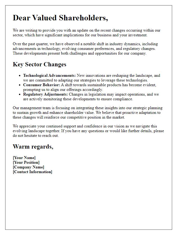 Letter template of Insightful Communication to Shareholders on Sector Changes