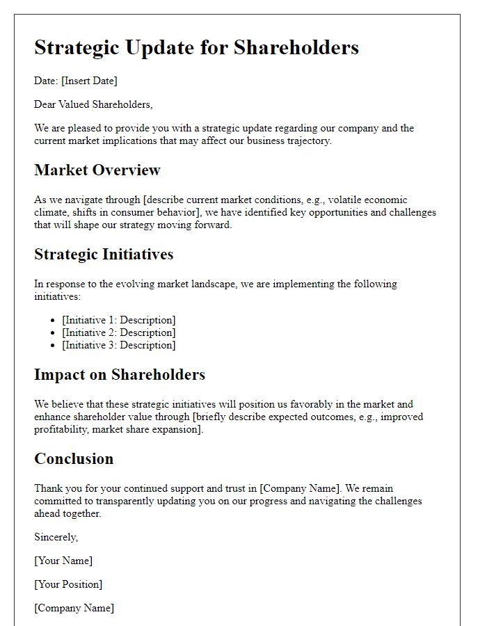 Letter template of Strategic Update for Shareholders on Market Implications