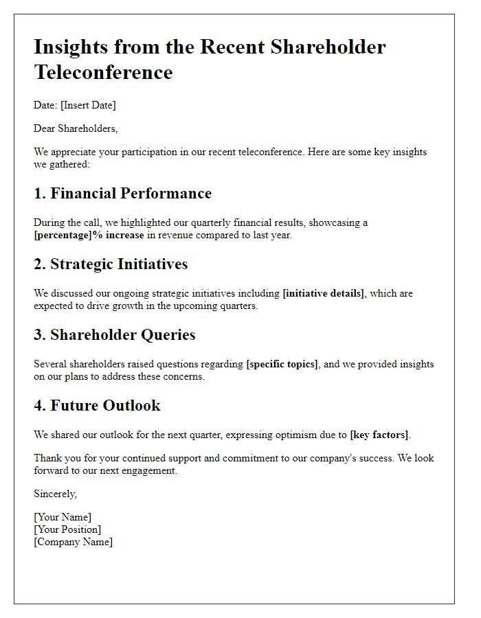 Letter template of insights from shareholder teleconference