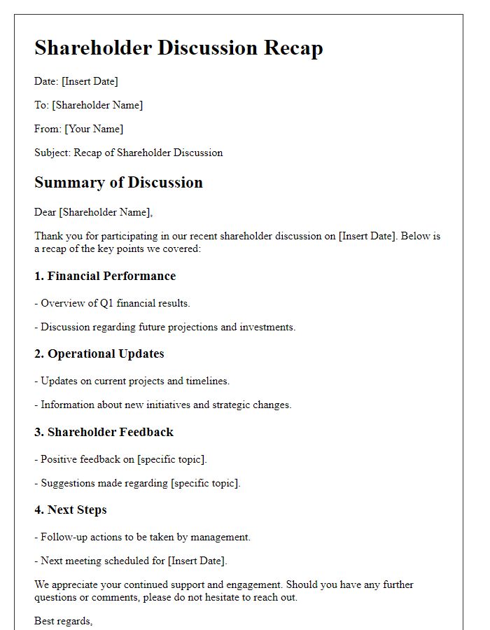 Letter template of shareholder discussion recap