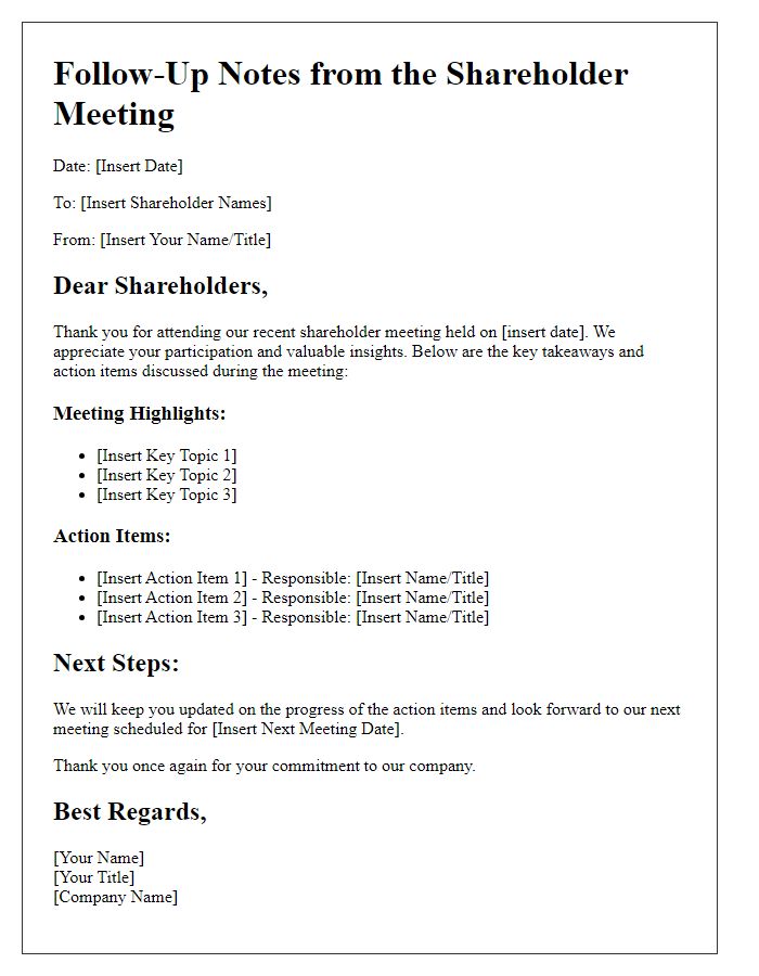 Letter template of shareholder meeting follow-up notes