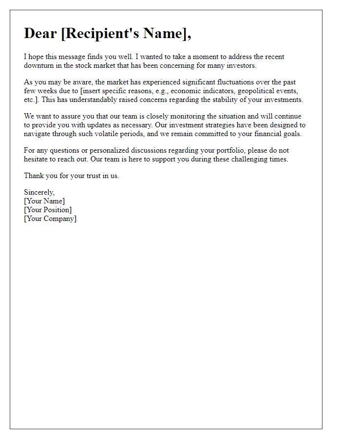 Letter template of communication regarding recent stock market downturn.