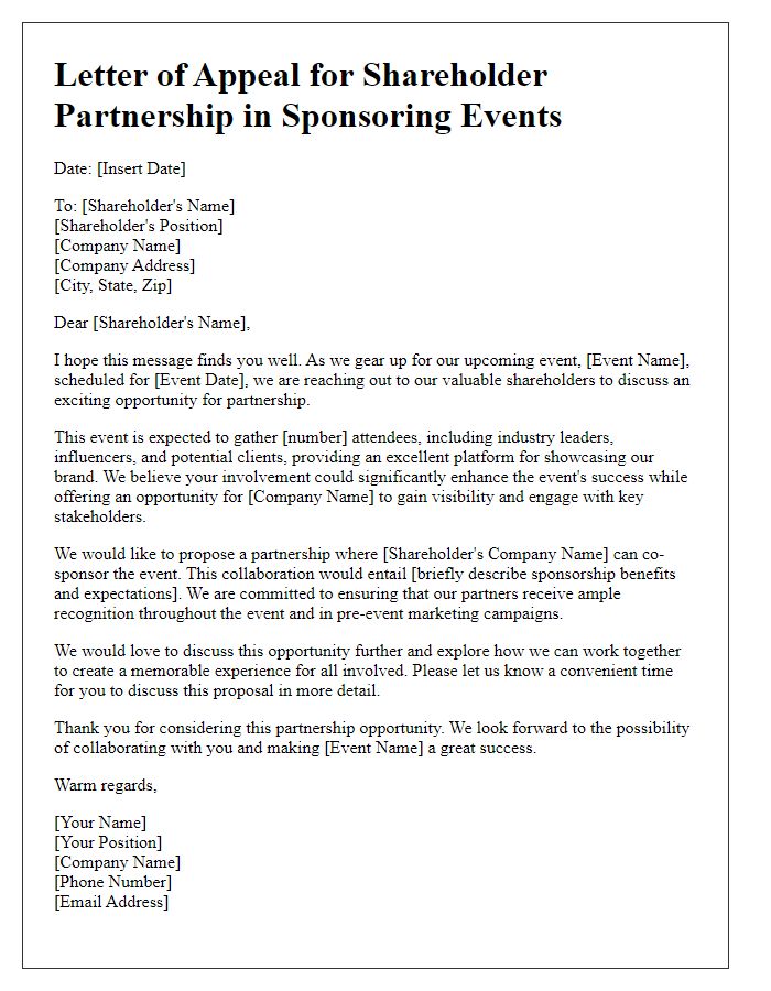 Letter template of Appeal for Shareholder Partnership in Sponsoring Events