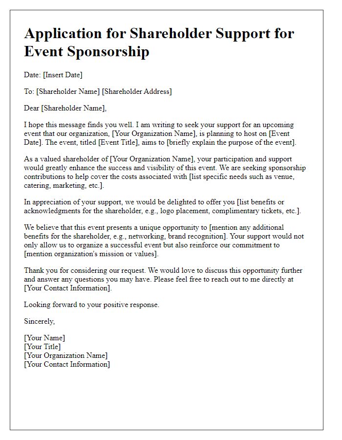 Letter template of Application for Shareholder Support for Event Sponsorship