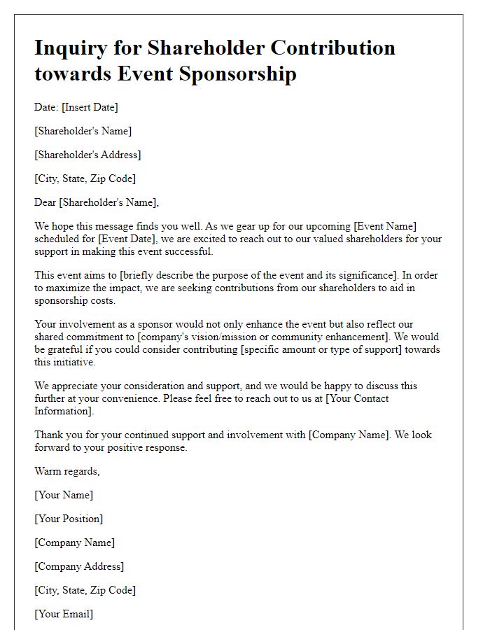 Letter template of Inquiry for Shareholder Contribution towards Event Sponsorship